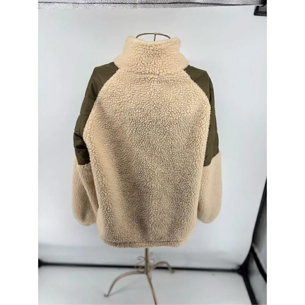 Jacqueline de Yong JDY Jdyiza Teddy Jacket Cream Sherpa Green Quilted XL